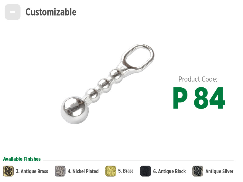 Puxador pequeno e delicado com bolinhas para zíperes metálicos, sintéticos ou plásticos. Puxador moderno, sofisticado e com opções de banho: ouro velho, niquelado, dourado, preto oxidado e prata velho.