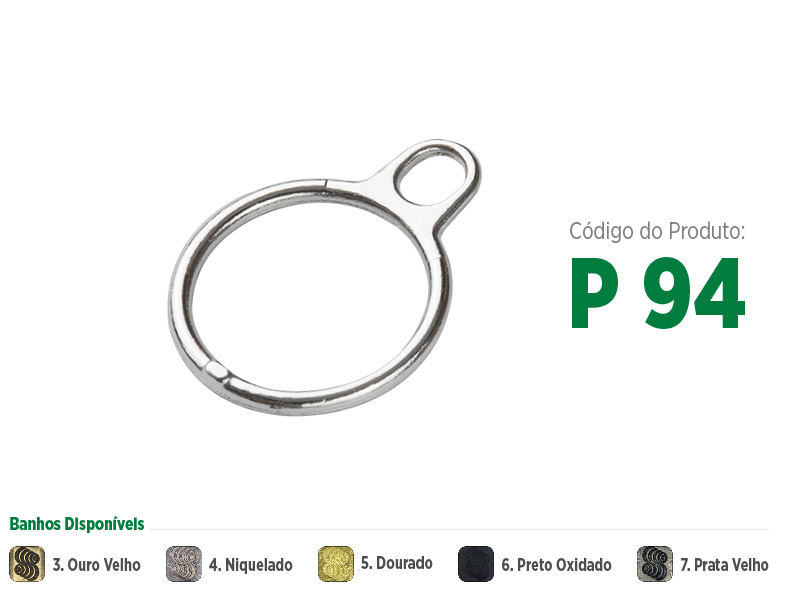 Puxador tipo argola pequena para zíperes metálicos, sintéticos ou plásticos. Puxador moderno, sofisticado e com opções de banho: ouro velho, niquelado, dourado, preto oxidado e prata velho.