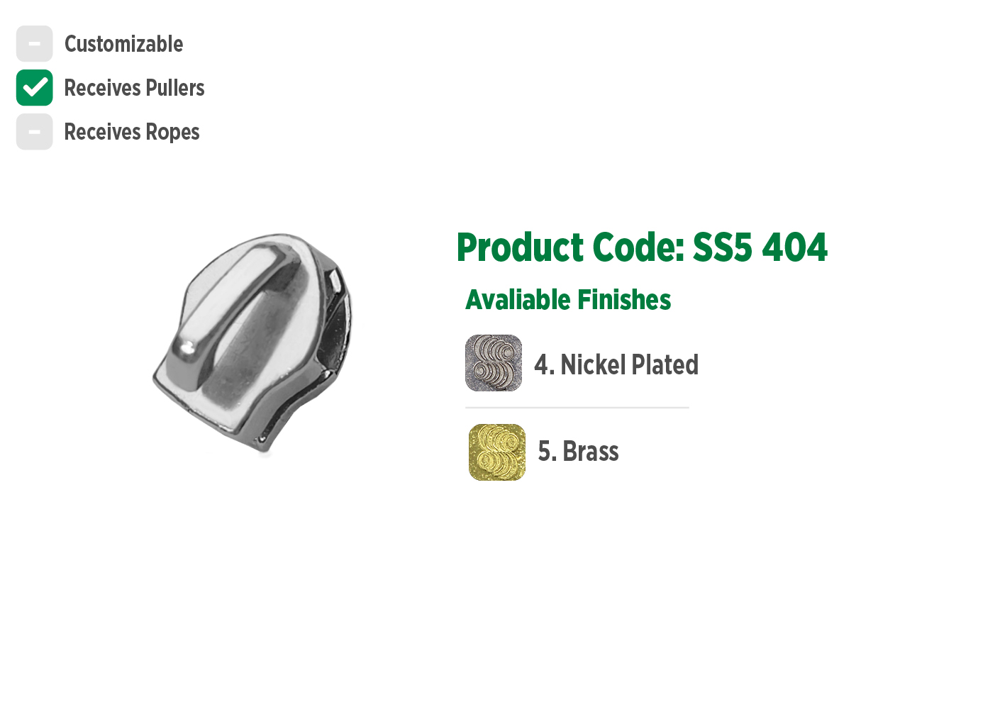 Deslizador S5404 SANCRIS para zíper sintético 5 Standard, Zíper de nylon grosso, zíper comum grosso, zíper simples grosso.