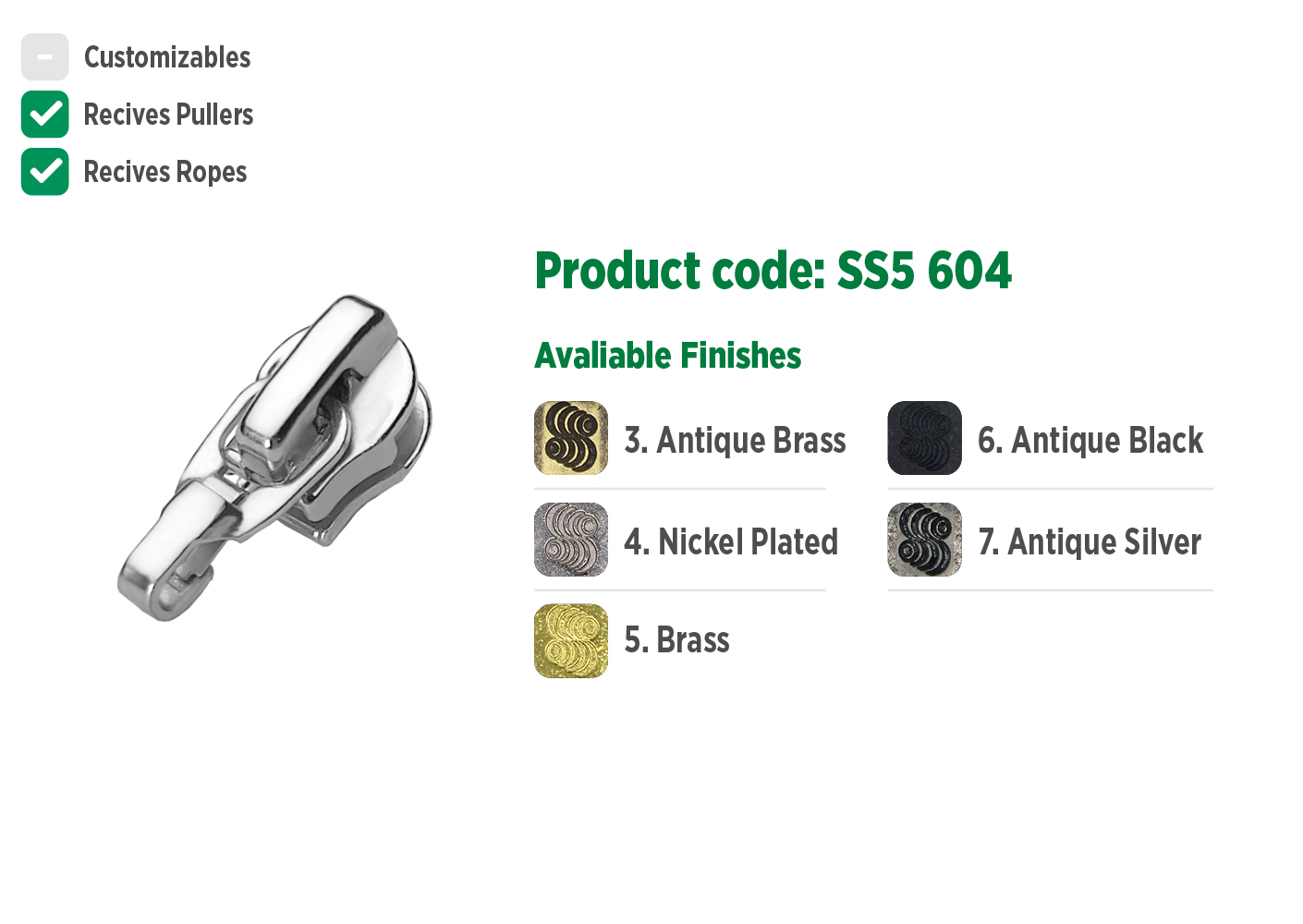 Deslizador S5604 SANCRIS para zíper sintético 5 Standard, Zíper de nylon grosso, zíper comum grosso, zíper simples grosso.